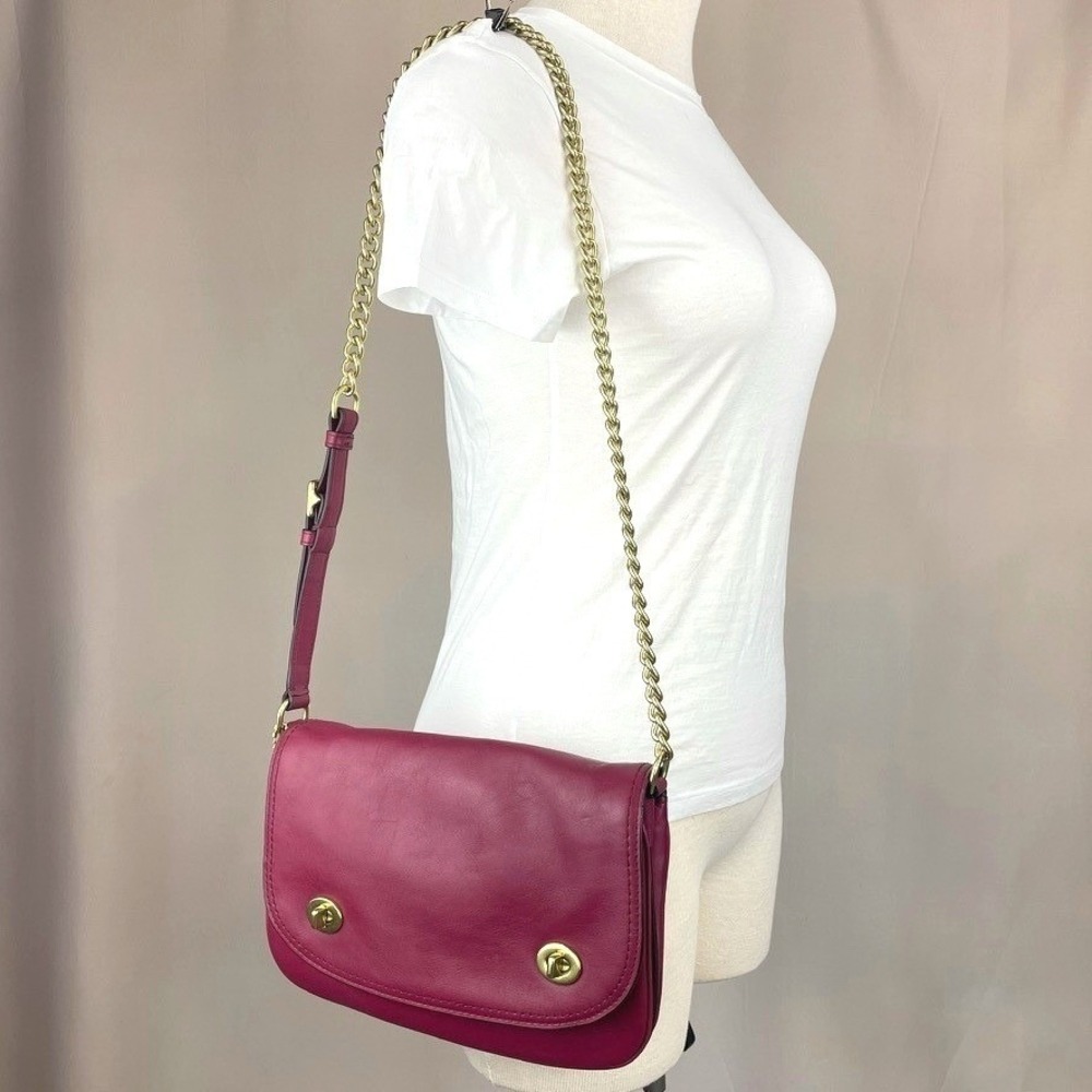COACH Legacy Double Gusset Flap Chain Bag 25361 Magenta Port Turn Lock Gold